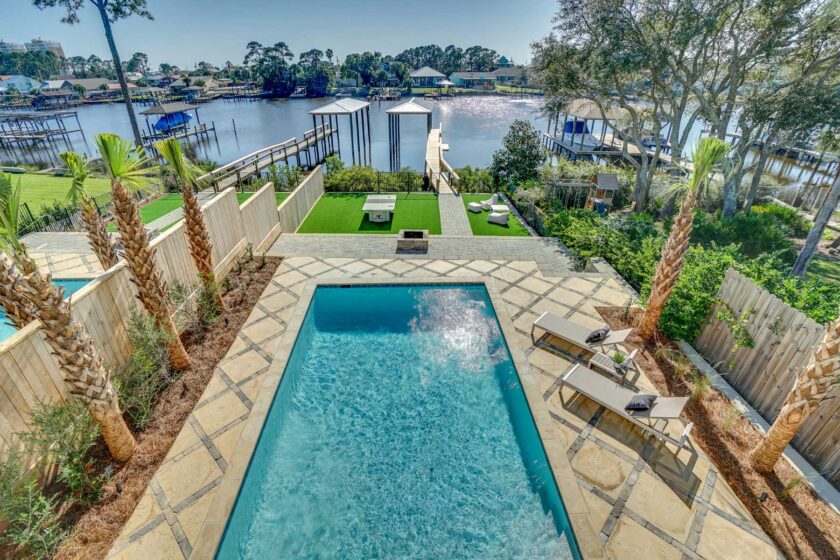 view of pool from second floor