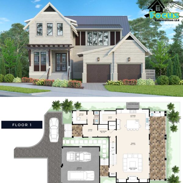 Front elevation and floorplan