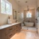 Bathroom with soaking tub in shower