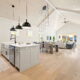 Kitchen island, dining area and living area.